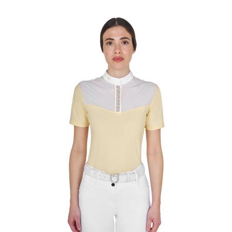 Polo de concurso para mujer de corte entallado con inserciones de tejido similar a la seda