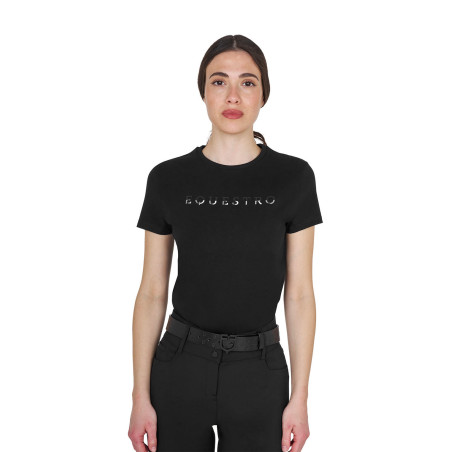 Camiseta de mujer de algodón con logo laminado