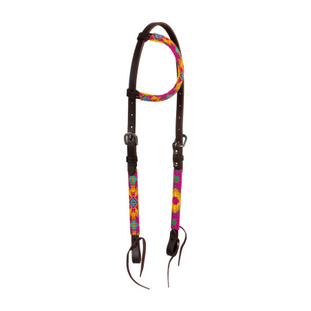 Brida western con cuentas multicolores y engrasada de una oreja