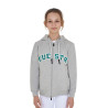 Sudadera infantil con capucha cremallera y letras efecto toalla - Gris claro jaspeado / verde ultramar