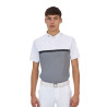 Polo de concurso para hombre Equestro Ridertechnology de manga corta con cremallera - Blanco / pájaro burlón