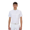 Polo de concurso para hombre Equestro Ridertechnology de manga corta con cremallera - Blanco