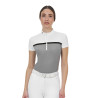 Polo de concurso para mujer Equestro Ridertechnology tejido perforado - Blanco / pájaro burlón