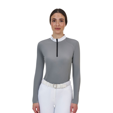 Polo de concurso para mujer Equestro Ridertechnology de manga larga con cremallera