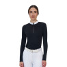 Polo de concurso para mujer Equestro Ridertechnology de manga larga con cremallera - Negro