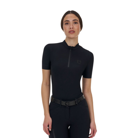 Polo de entrenamiento de mujer Equestro Ridertechnology manga corta y cremallera