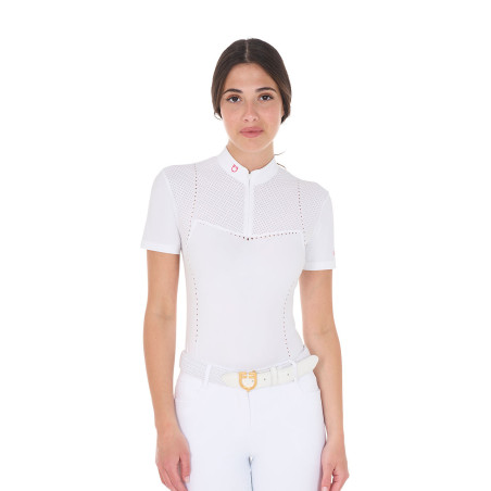 Polo de concurso para mujer slim fit en tejido perforado con cremallera Equestro