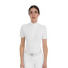 Polo de concurso para mujer de manga corta con insertos de malla Equestro - Blanco