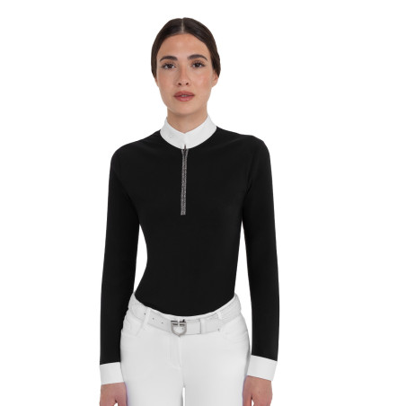 Polo de concurso de mujer de manga larga con strass Equestro