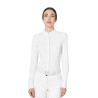 Polo de concurso para mujer tipo camisa con insertos de malla Equestro - Blanco