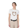 Camiseta de mujer con logotipo monograma efecto terciopelo Equestro - Blanco / marrón tabaco