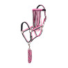 Juego de collar de cabeza de nailon Imperial Riding, cordón de sujeción y frontalera antimoscas - Rosa