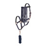 Juego de collar de cabeza de nailon Imperial Riding, cordón de sujeción y frontalera antimoscas - Azul marino