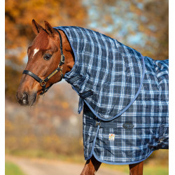 Cubrecuellos Horseware 150g para manta de box Rhino Original Marino a cuadros / índigo