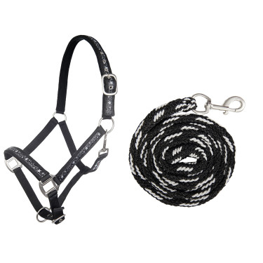 Set de cabezada y ramal 180cm mosquetón HKM Stars