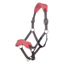 Set de cabestro HKM con mosquetón antipánico y flecos desmontables Moka / rosa lechoso