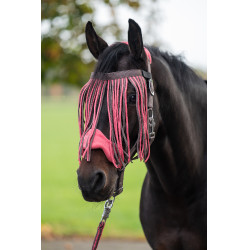 Set de cabestro HKM con mosquetón antipánico y flecos desmontables Moka / rosa lechoso