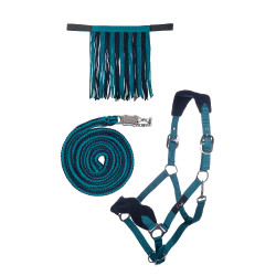 Set de cabestro HKM con mosquetón antipánico y flecos desmontables