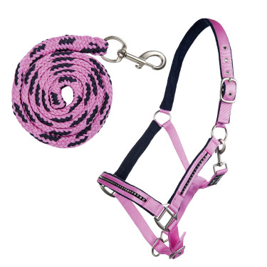 Conjunto de cabezada con mosquetón HKM Crystal acolchado