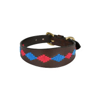 Collar para perro Weatherbeeta de cuero Polo Lurcher Marrón beaufort / rosa / azul