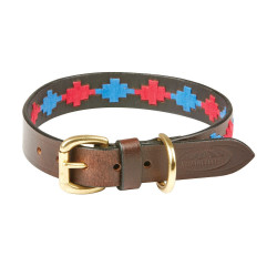 Collar para perro Weatherbeeta de cuero Polo Marrón beaufort / rosa / azul