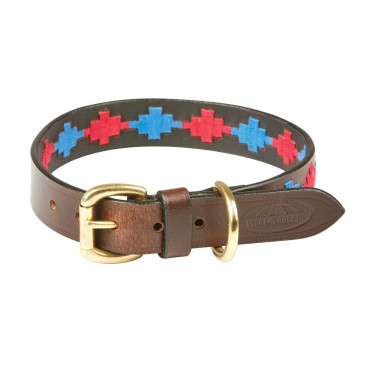 Collar para perro Weatherbeeta de cuero Polo Marrón beaufort / rosa / azul