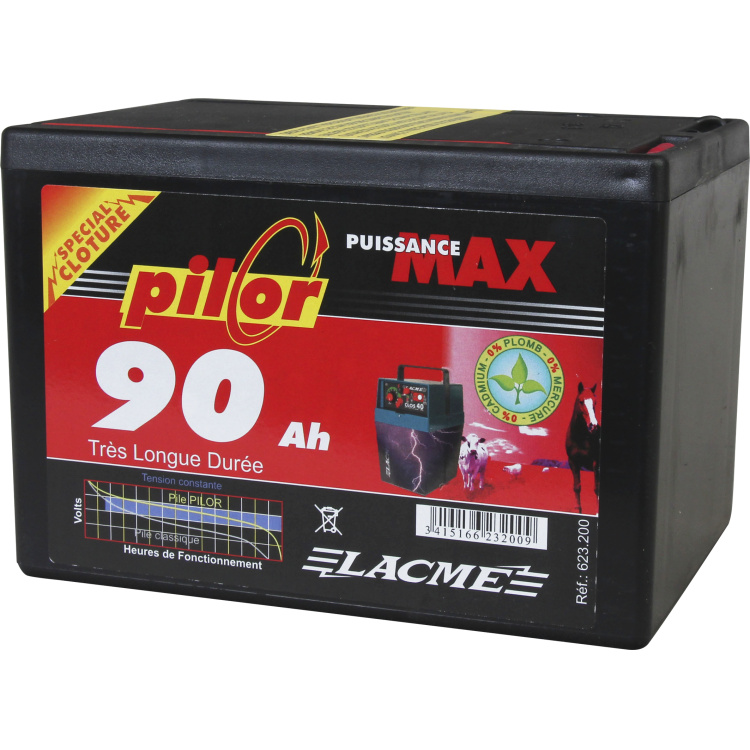 Pila cero mercurio Lacmé Pilor 9V - 90 Ah para pastor electrico