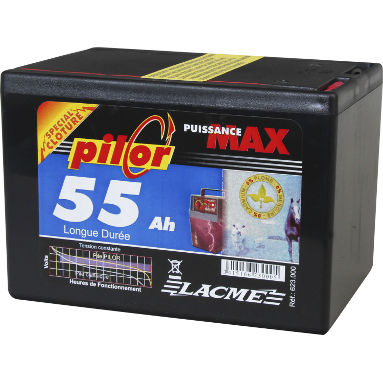 Pila cero mercurio Lacmé Pilor 9V - 55 Ah para pastor electrico