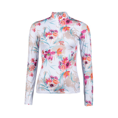 Camiseta técnica HKM Flower de manga larga Blanco / rosa vivo Motifs