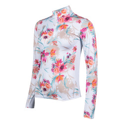 Camiseta técnica HKM Flower de manga larga Blanco / rosa vivo Motifs