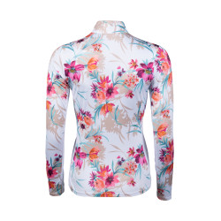 Camiseta técnica HKM Flower de manga larga Blanco / rosa vivo Motifs