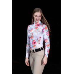 Camiseta técnica HKM Flower de manga larga Blanco / rosa vivo Motifs