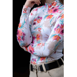 Camiseta técnica HKM Flower de manga larga Blanco / rosa vivo Motifs