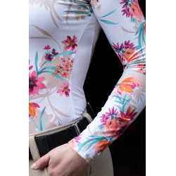 Camiseta técnica HKM Flower de manga larga Blanco / rosa vivo Motifs