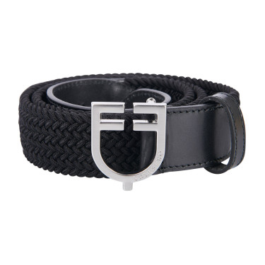 Cinturón elástico de cuero con hebilla con el logo Equestro Plata / negro