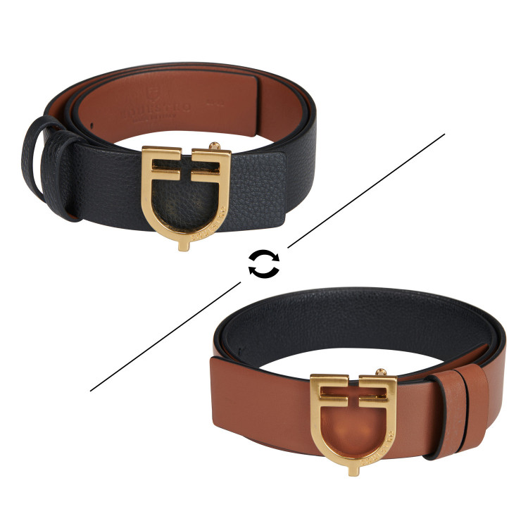 Cinturón de cuero liso reversible con hebilla con logo Equestro Cinturón de cuero liso reversible con hebilla con logo Equestro