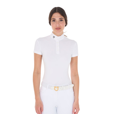 Polo de concurso con cuello mandarín ajustado de manga corta para mujer Sally Equestro Polo de concurso con cuello mandarín ajustado de manga corta para mujer Sally Equestro