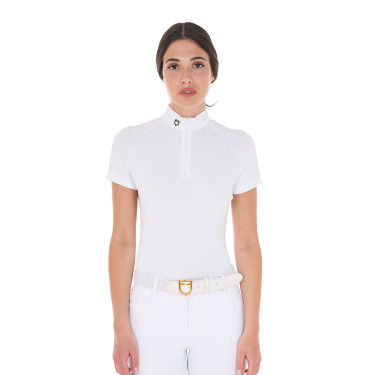 Polo de concurso ajustado en tejido elástico con cremallera y malla para mujer Taline Equestro Polo de concurso ajustado en tejido elástico con cremallera y malla para mujer Taline Equestro