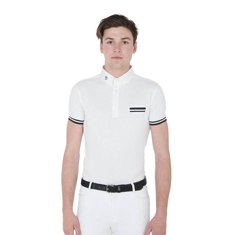 Polo de competición ajustado de manga corta para hombre con inserciones negras Garen Equestro Polo de competición ajustado de manga corta para hombre con inserciones negras Garen Equestro