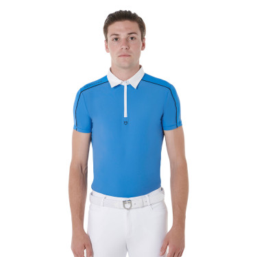 Polo de concurso de manga corta para hombre con cremallera y ribete de malla Equestro Polo de concurso de manga corta para hombre con cremallera y ribete de malla Equestro