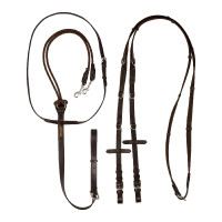 Enrénamiento Thiedemann de cuero italiano y nailon tubular Acavallo Marrón oscuro Marr&amp;amp;amp;oacute;n