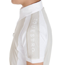 Polo de concurso para niño entallado de manga corta con 4 botones Equestro Crudo Beige