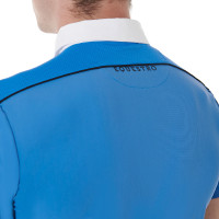 Polo de concurso de manga corta para hombre con cremallera y ribete de malla Equestro Dafne Azul Polo de concurso de manga corta para hombre con cremallera y ribete de malla Equestro Dafne Azul