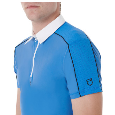 Polo de concurso de manga corta para hombre con cremallera y ribete de malla Equestro Polo de concurso de manga corta para hombre con cremallera y ribete de malla Equestro