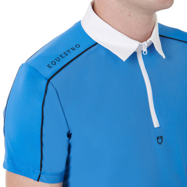 Polo de concurso de manga corta para hombre con cremallera y ribete de malla Equestro Polo de concurso de manga corta para hombre con cremallera y ribete de malla Equestro