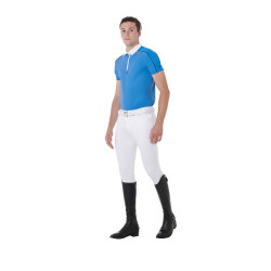Polo de concurso de manga corta para hombre con cremallera y ribete de malla Equestro Dafne Azul