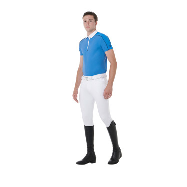 Polo de concurso de manga corta para hombre con cremallera y ribete de malla Equestro Polo de concurso de manga corta para hombre con cremallera y ribete de malla Equestro