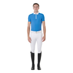 Polo de concurso de manga corta para hombre con cremallera y ribete de malla Equestro Dafne Azul
