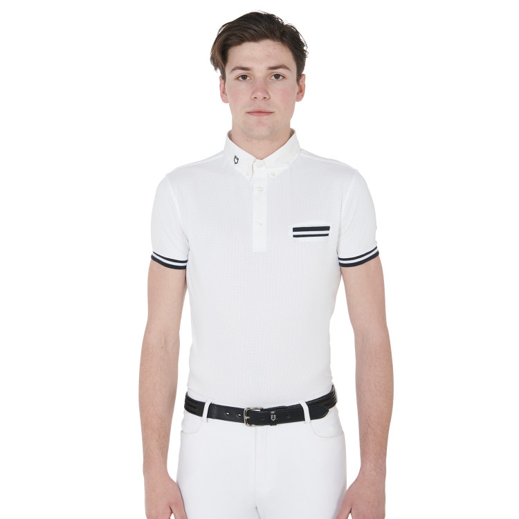 Polo de competición ajustado de manga corta para hombre con inserciones negras Garen Equestro Polo de competición ajustado de manga corta para hombre con inserciones negras Garen Equestro