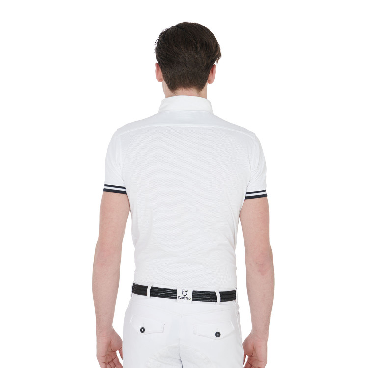Polo de competición ajustado de manga corta para hombre con inserciones negras Garen Equestro Polo de competición ajustado de manga corta para hombre con inserciones negras Garen Equestro